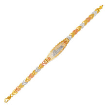 Load image into Gallery viewer, 14K Tri Color Gold Faceted Diamond Cut Amor ID Bracelet 6mm / 12mm 7" Chain