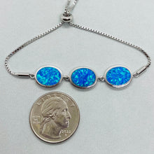 Load image into Gallery viewer, Sterling Silver Synthetic Opal 3Oval Links Bolo Bracelet for Women Sliding Clasp