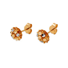 Load image into Gallery viewer, 14K Real Two Tone Gold Small Diamond Cut Flower Stud Earrings 8mm