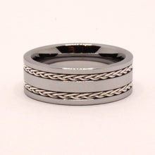 Load image into Gallery viewer, Tungsten Carbide Flat Double Sterling Silver Rope Inlay Wedding Band Ring 8mm