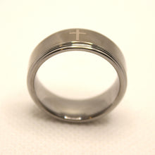 Load image into Gallery viewer, Tungsten Carbide Etched Cross Satin Finish Recessed Edges Wedding Band Ring 8mm