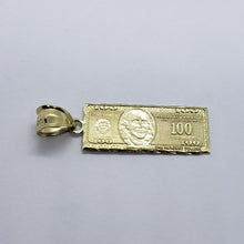 Load image into Gallery viewer, 10k Yellow Gold Diamond Cut $100 Hundred Bill Dollars Pendant Charm 3 Sizes