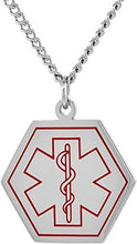Load image into Gallery viewer, Surgical Stainless Steel Medical Alert ID Tag Pendant 1 in Hexagon 30" Necklace