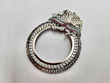 Load image into Gallery viewer, Silver TriColor CZ 37mm Centenario 50 Peso Gold Coin Bezel Mexican Coat of Arms
