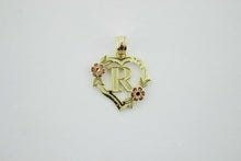 Load image into Gallery viewer, 10K Gold Heart Initial Pendant Letter Charm Flower Necklace Alphabet Diamond Cut