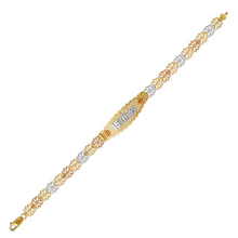 Load image into Gallery viewer, 14K Tri Color Gold Faceted Diamond Cut 15 Anos ID Bracelet 7mm / 12mm 7" Chain