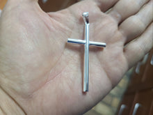 Load image into Gallery viewer, 925 Sterling Silver Plain 4mm Tubular Cross Pendant 2 1/4 Inch Tall (56mm)