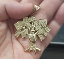 Load image into Gallery viewer, 10K Solid Real Gold Money Tree Pendant Charm $100 Dollar Bag Diamond Cut 3 Sizes