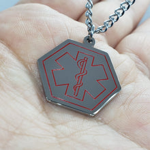 Load image into Gallery viewer, Surgical Stainless Steel Medical Alert ID Tag Pendant 1 in Hexagon 30" Necklace