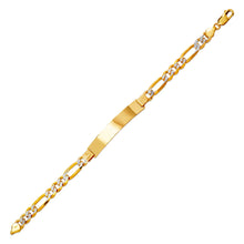 Load image into Gallery viewer, 14K White Pave Gold Figaro ID Bracelet mm/7mm 8" 8.5" long Engraving Available
