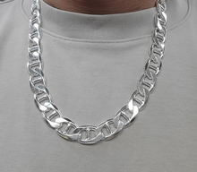 Load image into Gallery viewer, 925 Sterling Solid Silver Italy Flat Mariner Link Chain Necklace Bracelet 13.5mm