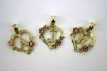 Load image into Gallery viewer, 10K Gold Heart Initial Pendant Letter Charm Flower Necklace Alphabet Diamond Cut