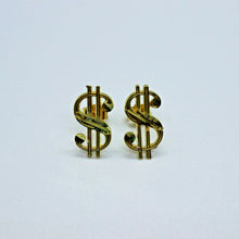 Load image into Gallery viewer, 10K Solid Yellow Gold Dollar $ Sign Money Stud Earring Push Back 2 Size