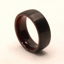 Load image into Gallery viewer, Tungsten Carbide Flat Dark Gray Brushed Finish Inner Wood Wedding Band Ring 8mm