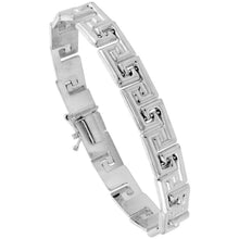 Load image into Gallery viewer, 925 Sterling Silver Stampato Greek Key Link Necklace Bracelet Italy 8mm 7"-18"