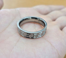Load image into Gallery viewer, 6mm Titanium Wedding Band Ring Greek Key Flat Ring Comfort Fit Size 6 to 14