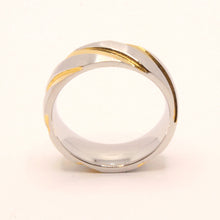 Load image into Gallery viewer, Stainless Steel Two-Tone Yellow Diagonal Groove Spiral Wedding Ring Band 7mm