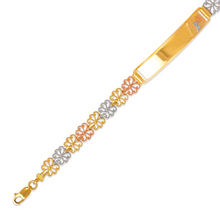Load image into Gallery viewer, 14K Tri Color Gold Faceted Diamond Cut ID Bracelet 7mm Wide 8mm Center 7" Chain