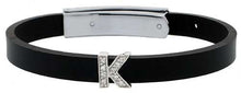 Load image into Gallery viewer, 925 Sterling Silver Alphabet Letter Block CZ Stone Flat Rubber Bracelets, 8mm
