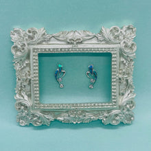 Load image into Gallery viewer, Sterling Silver Synthetic Opal Heart Earrings With 2 Round Stones