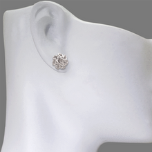 Load image into Gallery viewer, 14K White Gold High Polished Diamond Cut Flower Stud Earrings 11mm