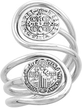 Load image into Gallery viewer, 925 Sterling Silver St. Benedict Ring Wire Wrapped 2 Medals Bypass Handmade 6-10