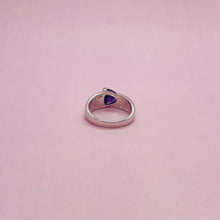 Load image into Gallery viewer, Sterling Silver Blue Synthetic Opal Trillion Cut Ring for Women White & Amethyst