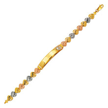 Load image into Gallery viewer, 14K Tri Color Gold 15 Anos Quinceanera Diamond Cut Faceted ID Bracelet 8mm
