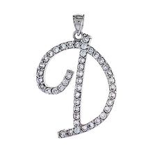 Load image into Gallery viewer, 925 Sterling Silver CZ Script Initial Letter Alphabet Pendant 1 3/8 Inch Wide