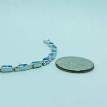 Load image into Gallery viewer, Sterling Silver Synthetic Opal Bracelet Oval & Square Links Hand Inlay