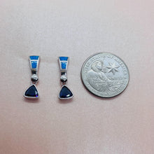 Load image into Gallery viewer, Sterling Silver Synthetic Blue Opal Stud Earrings With Trillium Shape