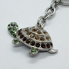Load image into Gallery viewer, Jeweled Tortoise Turtle Key Chain Crystal Key Ring Multi Color 3 1/2 inches long