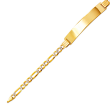 Load image into Gallery viewer, 14K White Pave Gold Figaro Concave ID Bracelet 7mm/5mm 7" 7.5" Engraving Avail
