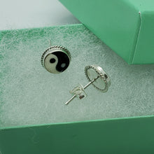 Load image into Gallery viewer, 925 Solid Sterling Silver Yin Yang Stud Earrings 3/8 inch (10mm) for Women Girl