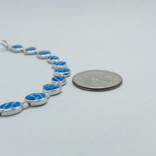 Load image into Gallery viewer, Sterling Silver Synthetic Opal Bracelet Heart Oval Round Links Hand Inlay