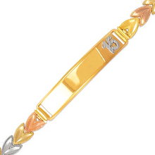 Load image into Gallery viewer, 14K Tri Color Gold 15 Anos Quinceanera Diamond Cut Faceted ID Bracelet 7mm/9mm