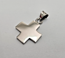 Load image into Gallery viewer, 925 Sterling Silver Flat Plain Wide Greek Cross Pendant 7/8 Inch (22mm) Tall