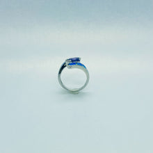 Load image into Gallery viewer, Sterling Silver Blue Synthetic Opal Hexagon Cut Ring