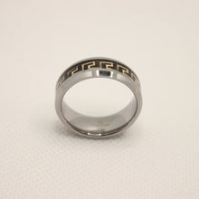 Load image into Gallery viewer, Tungsten Carbide Flat Yellow Greek Key Inlay Beveled Edge Wedding Band Ring 8mm