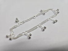 Load image into Gallery viewer, 925 Sterling Silver Double Strand Curb & Round Links Anklet with Bells 9" to 10"