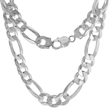 Load image into Gallery viewer, 925 Sterling Silver Thick Flat Beveled Figaro Link Chain Necklace 11mm 8" to 30"