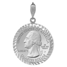 Load image into Gallery viewer, 925 Sterling Silver 25 Cent Quarter Coin Bezel 24mm Diamond Cut Prong Cut