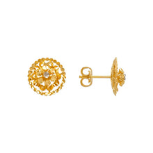Load image into Gallery viewer, 14K Real Two Tone Gold Small Diamond Cut Flower Stud Earrings 12mm