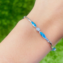 Load image into Gallery viewer, Sterling Silver Synthetic Opal Christian Fish Bracelet with & CZ stone Hand