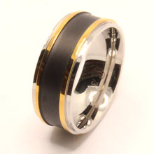 Load image into Gallery viewer, Stainless Steel Flat Black Center w/ Double Golden Stripes Wedding Band Ring 8mm