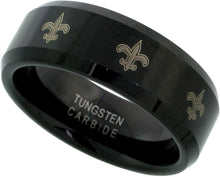 Load image into Gallery viewer, 8mm Black Tungsten Wedding Ring Etched Fleur De Lis Pattern Sizes 7-14