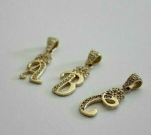 Load image into Gallery viewer, 10K Yellow Gold Crown Initial Letter Pendant Charm with CZ for Ladies Woman Girl