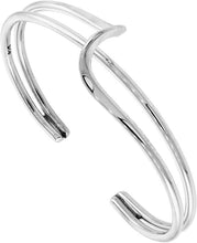 Load image into Gallery viewer, Solid Sterling Silver Cuff Bracelet Double Wire Wave Handmade 7.25 inch Women