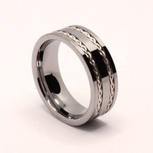 Load image into Gallery viewer, Tungsten Carbide Flat Double Sterling Silver Rope Inlay Wedding Band Ring 8mm