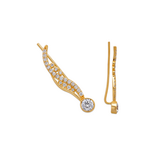 Load image into Gallery viewer, 14K Gold Ear Climbers, 5x26mm Curve Earrings, Dainty Sparkling Stones Crawler